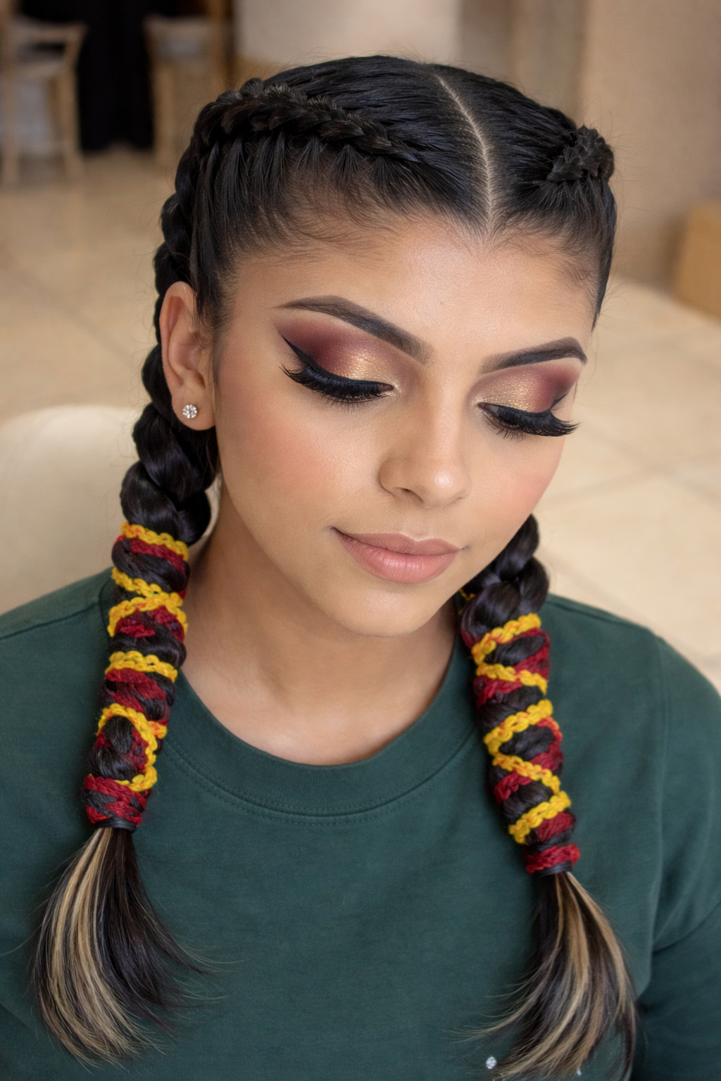 Trenzado creativo y maquillaje en Angel&iacute;sima